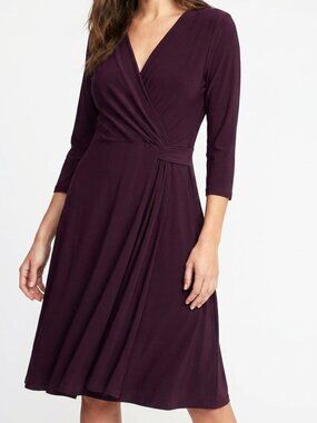 Surplice V-Neck Kaileigh Plum Jersey Knit Wrap Dress Size L Large